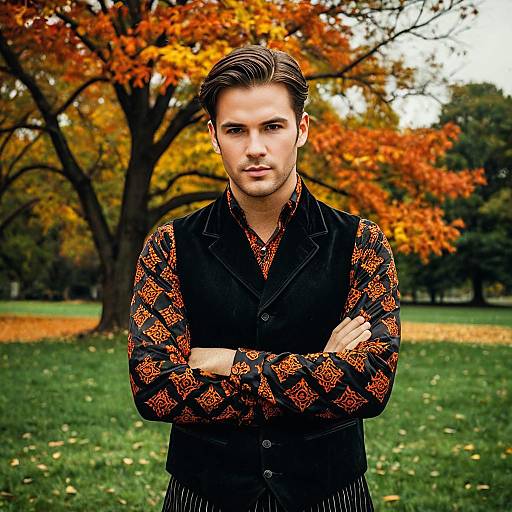 Man in Halloween Costume in Autumn Park