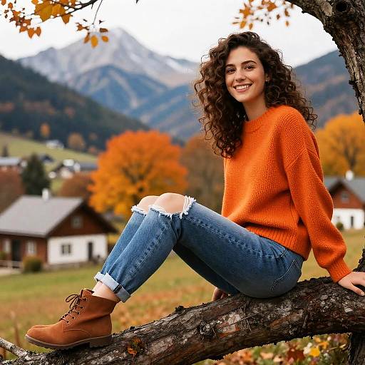 Smiling Woman in Autumn Landscape
