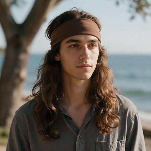 Sunlit Young Man by the Ocean