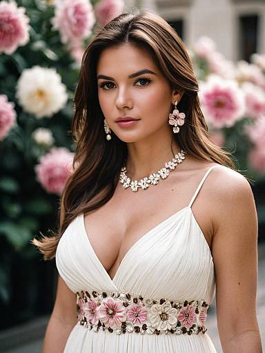 Woman in White Dress with Floral Jewelry
