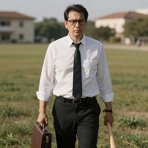 Determined Businessman With Bat and Briefcase