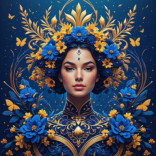 Royal Queen with Blue and Gold Floral Crown