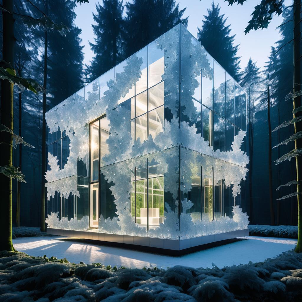 Contemporary Quartz-Shaped Glass Building at Dusk