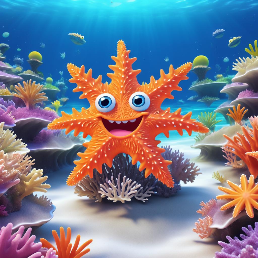 Whimsical Starfish in Colorful Coral Reef