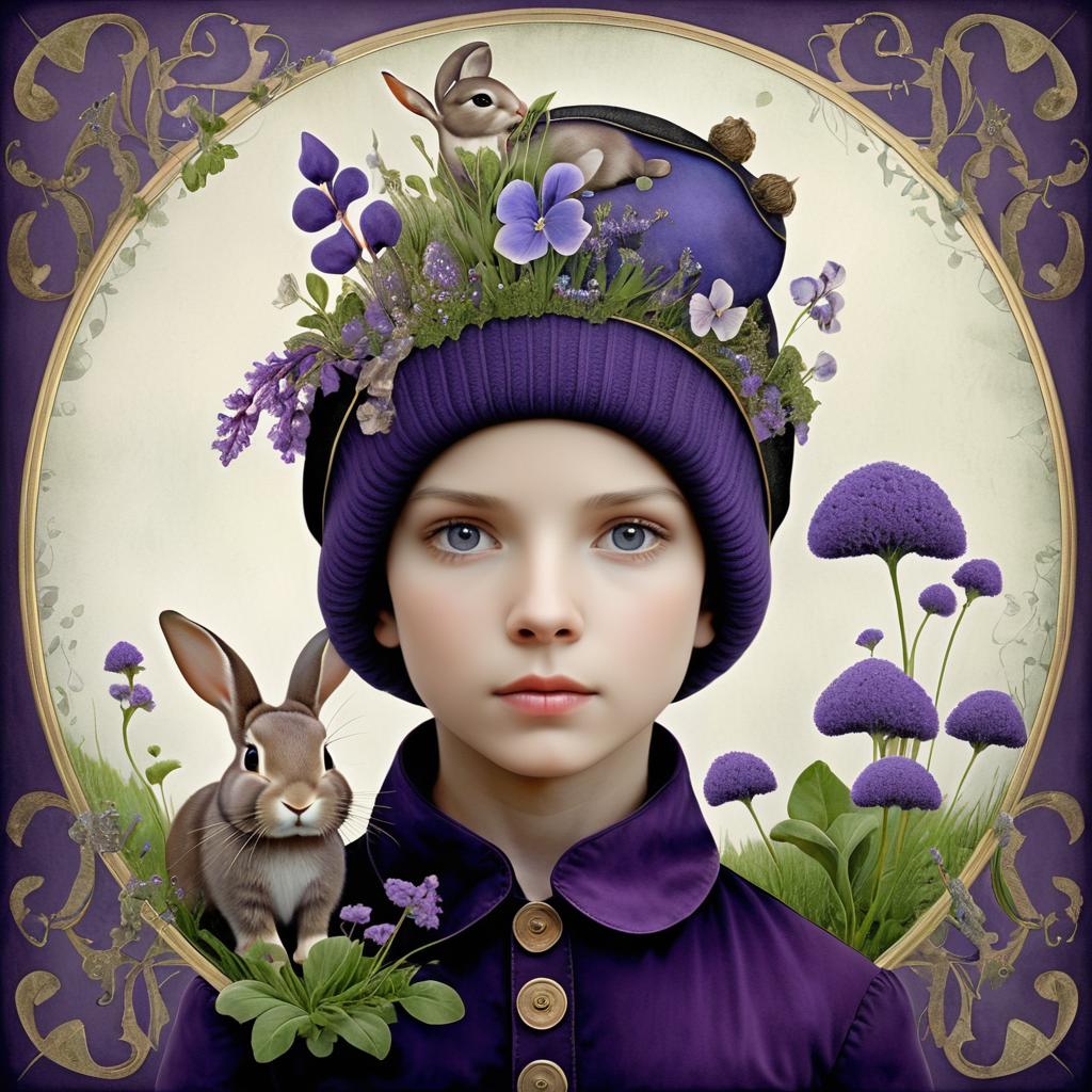 Elegant Surreal Album Art with Boy and Rabbit