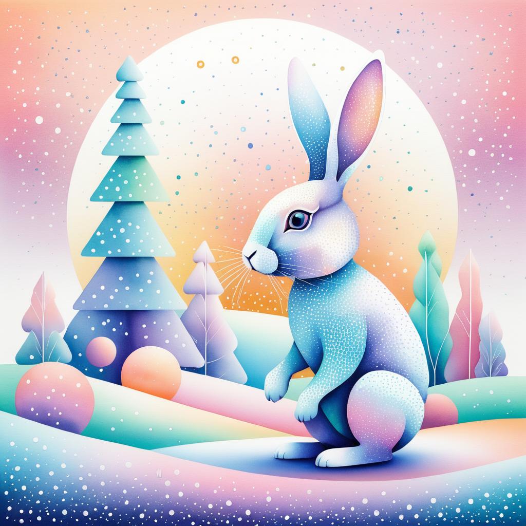 Whimsical Rabbit Illustration in Soft Pastels