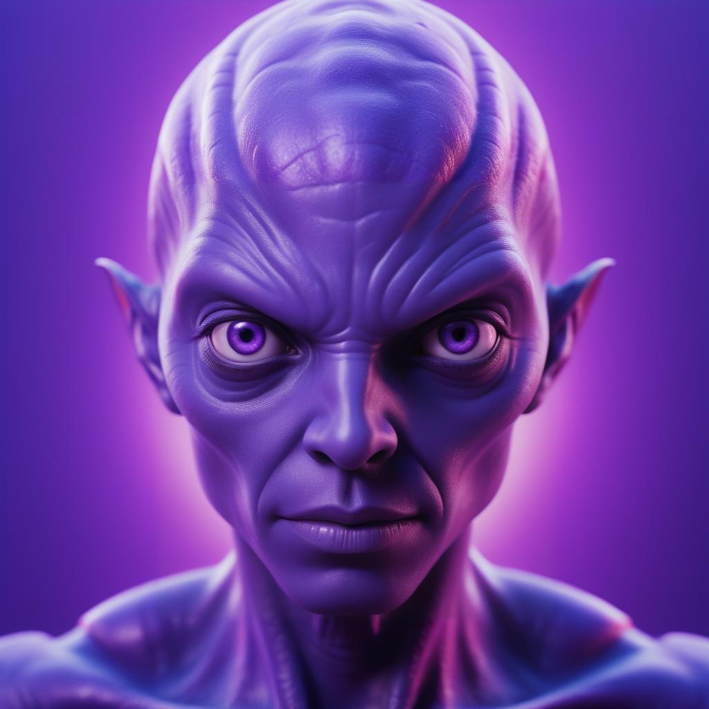 Hyperrealistic Alien Portrait on Purple Background