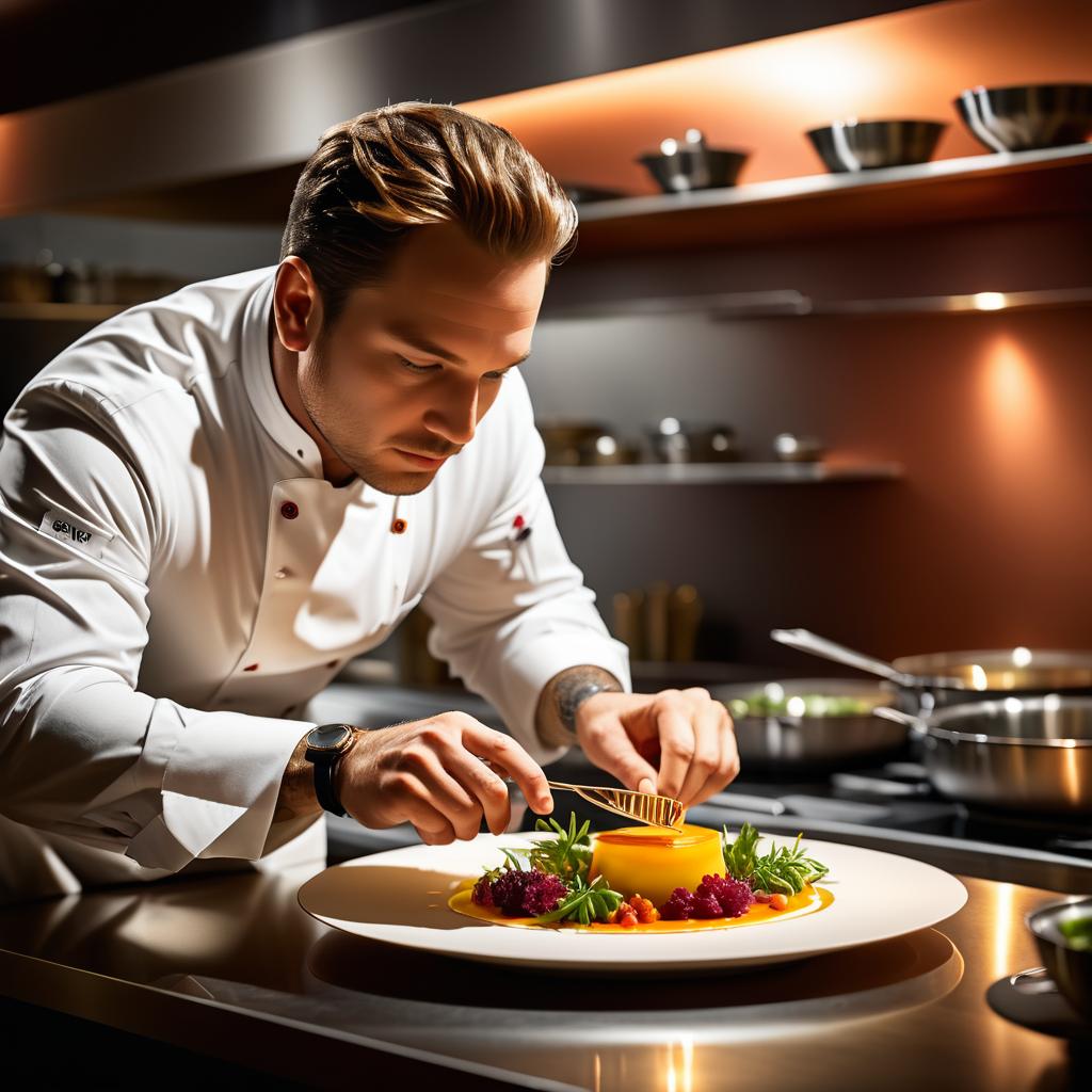 Cinematic Chef Plating Gourmet Dish