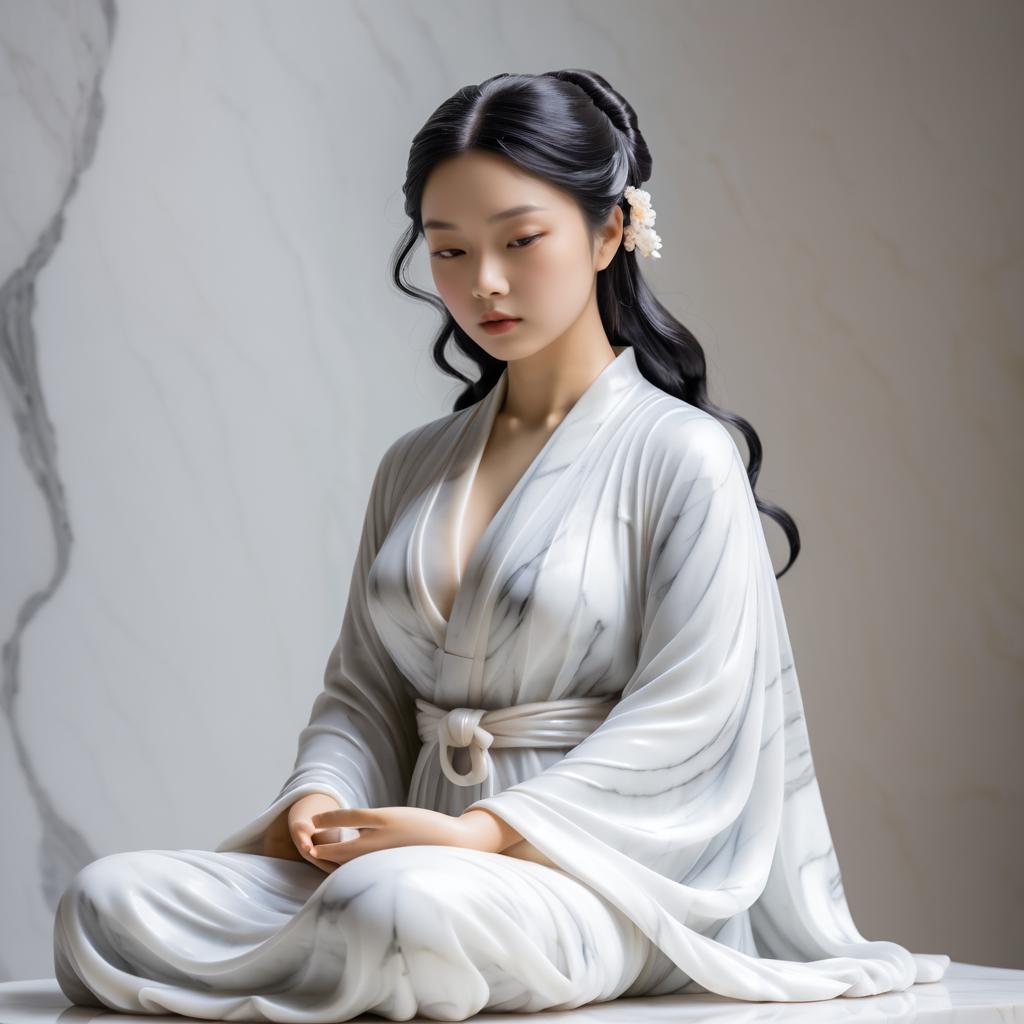 Stunning Marble Statue of Meditating Girl