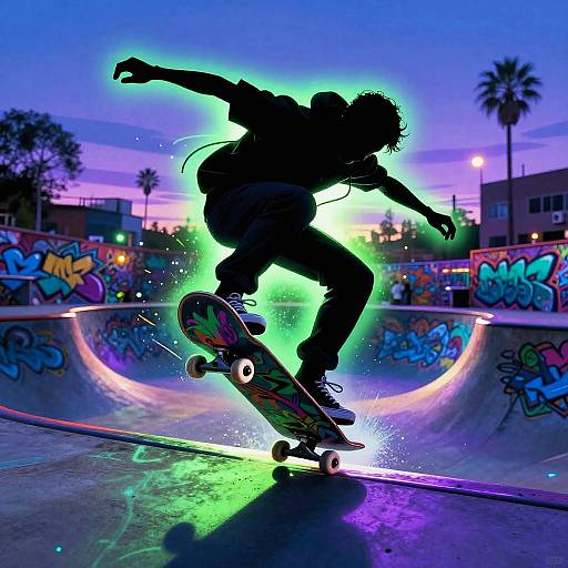 Neon Skateboarder Ollie at Twilight