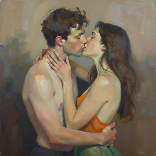 Couple Embracing in Abstract Painting