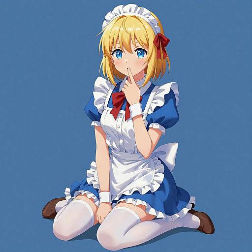 Anime Maid Girl in Blue Dress