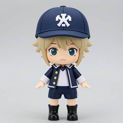 Chibi-style digital drawing of a cute blonde boy in a navy cap with white 