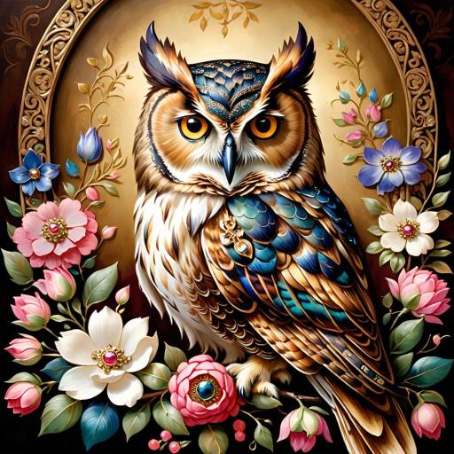 Regal Owl in Blooming Renaissance Elegance