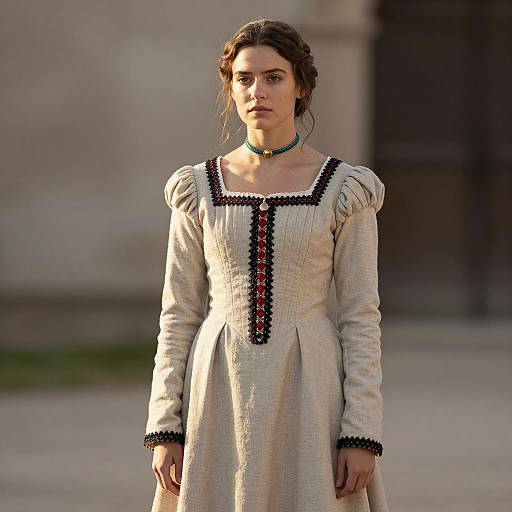Young Woman in Beige Medieval Dress