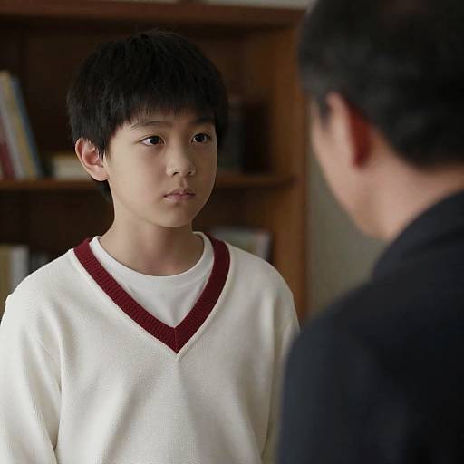 Asian Boy Facing Older Man Indoors