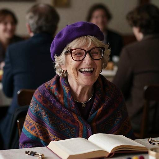 Joyful Elderly Woman in Cozy Setting