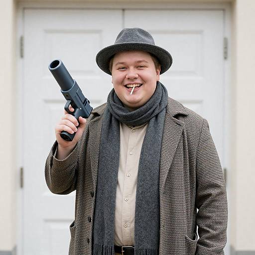 Smiling Man with Stun Gun and Hat