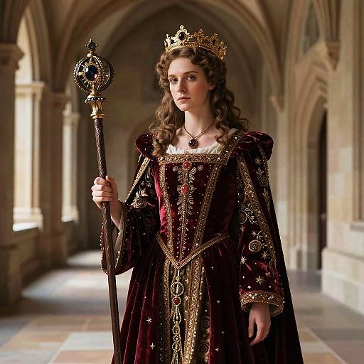 Noble Medieval Queen in Velvet Gown