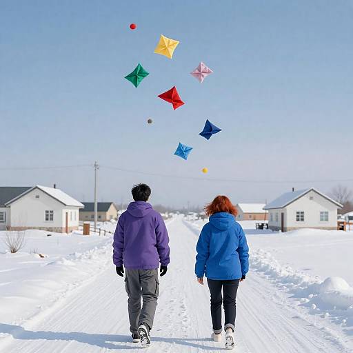 Colorful Winter Walk in Snowy Landscape