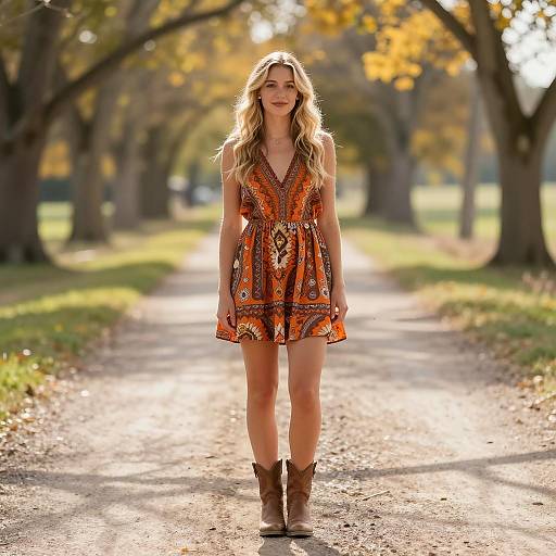 Sunlit Country Road Fashion Portrait