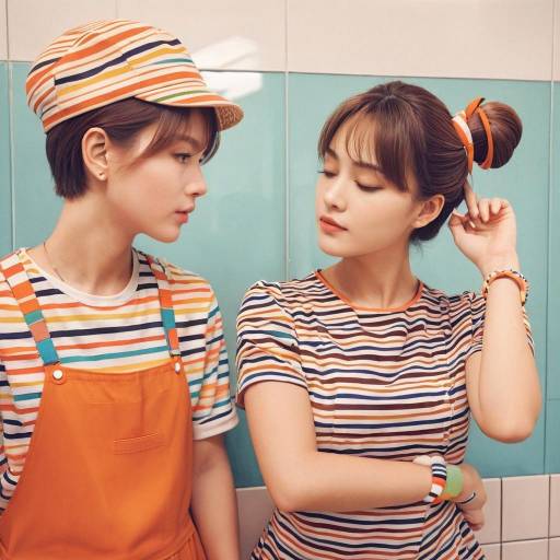 Young Women in Striped Outfits
