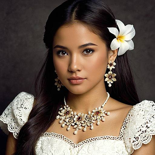Young Filipina Woman in Traditional Filipiniana Dress