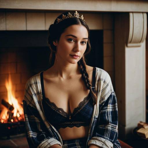 Young Woman in Crown by Fireplace