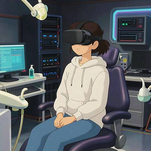 Woman in VR Dentist Chair Neon Room
