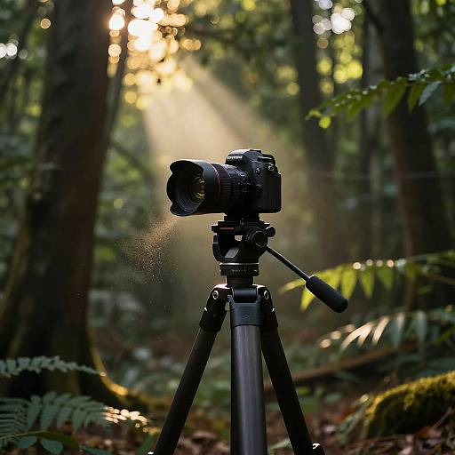 Camera on Tripod in Forest