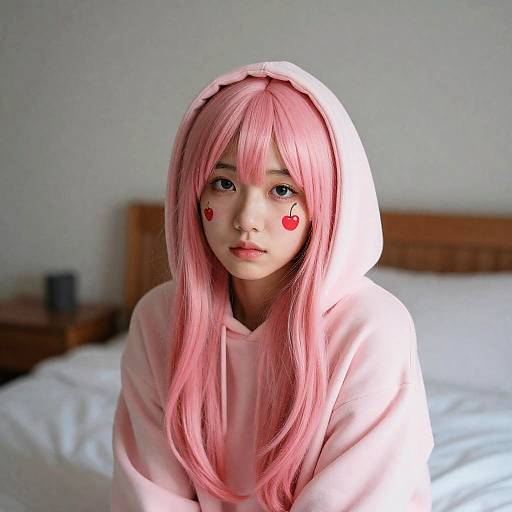 Pastel Cherry Crush Hooded Bedroom Portrait