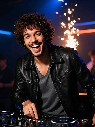 Laughing DJ in Dramatic Club Lights