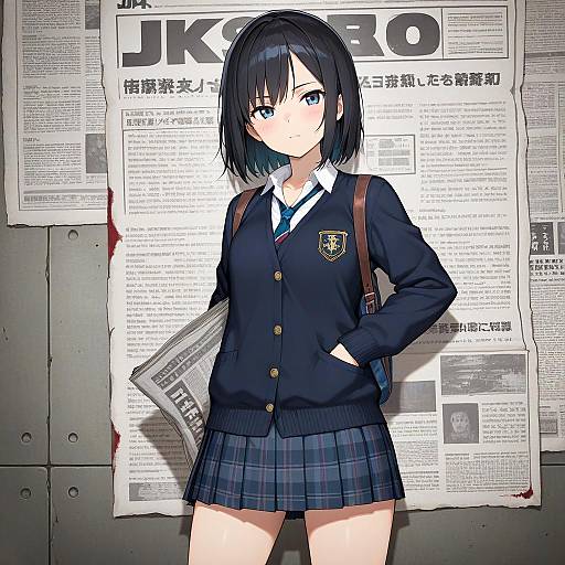 Aesthetic Schoolgirl with Newspaper Background