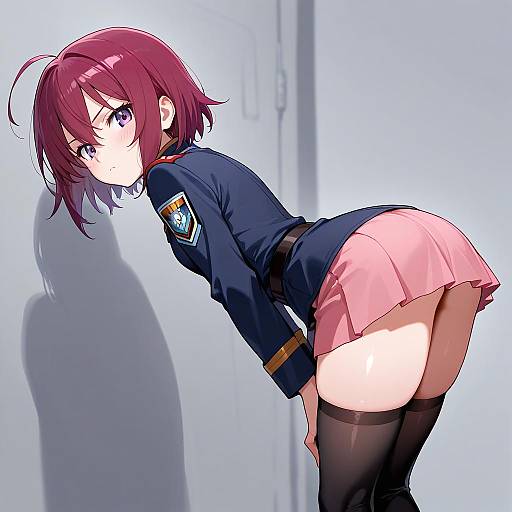 Anime Girl in Military Uniform Leaning Forward