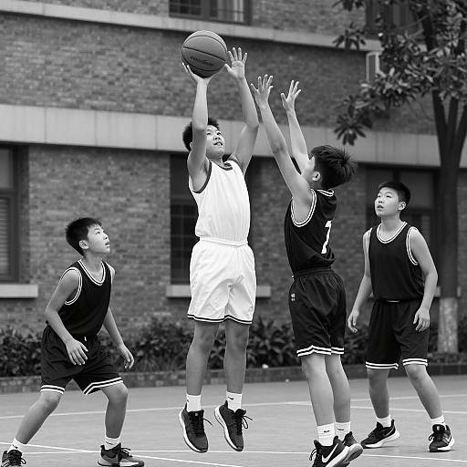 Dynamic Black and White Basketball Scene