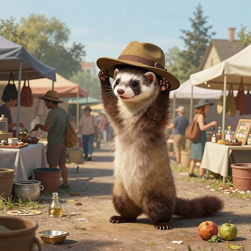 Mischievous Ferret Stealing Hats