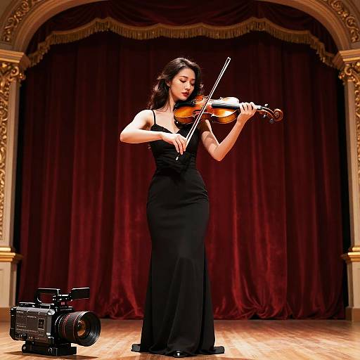Elegant Violinist in Ornate Concert Hall