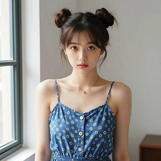 Soft Window-Lit Portrait in Blue