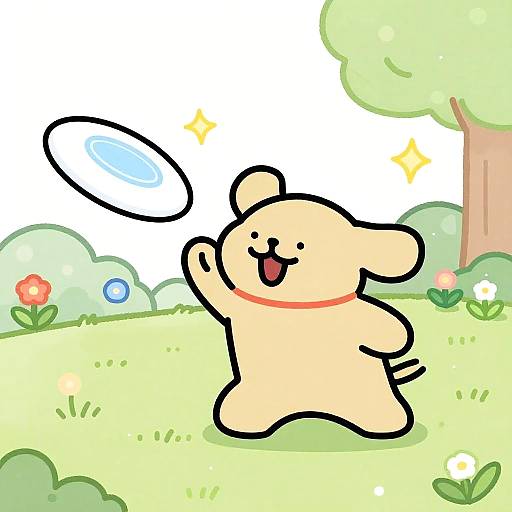 Joyful Cartoon Dog Catching Frisbee