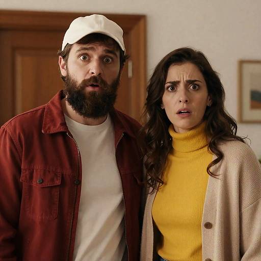 Surprised Couple Indoors with Warm Lighting