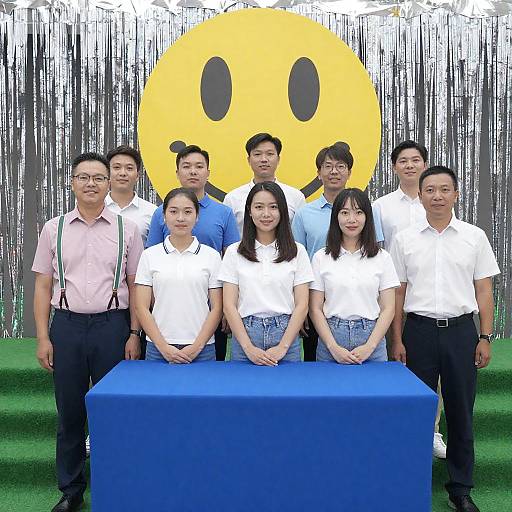 Cheerful Group at a Blue Table