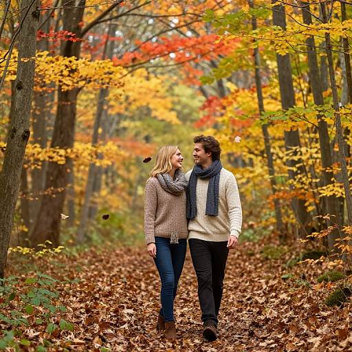 Couple Exploring Vibrant Autumn Forest