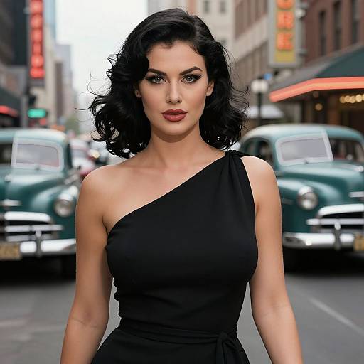 Vintage 1940s Black One-Shoulder Dress