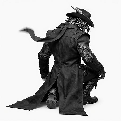 Muscular Dragon Cowboy in Crouch