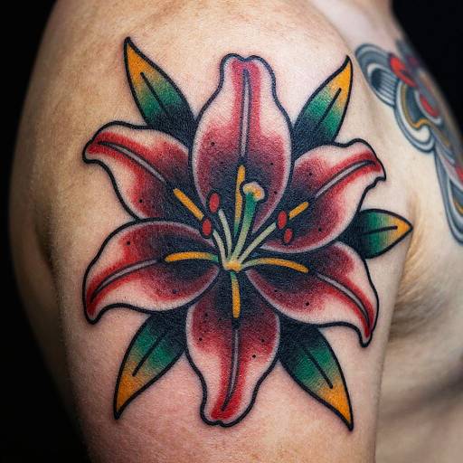 Neo Traditional Lily Tattoo Design