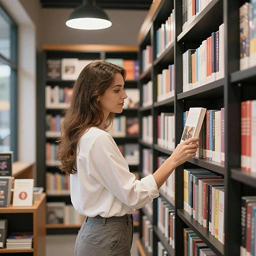 Woman Browsing in Modern Bookstore