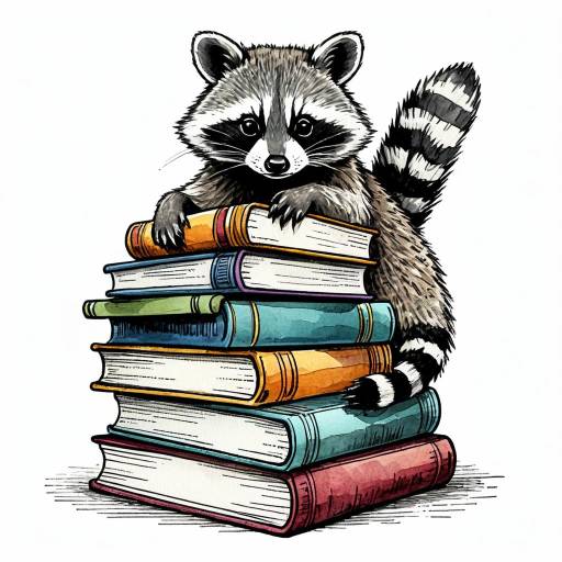 Whimsical Raccoon with Colorful Books