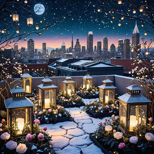 Starlit Urban Rooftop Garden Fantasy Starlit Urban Rooftop Garden Fantasy