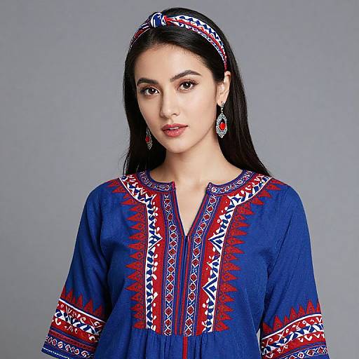 Stylish Woman in Patterned Outfit