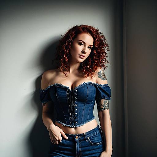 Redhead Woman in Denim Corset